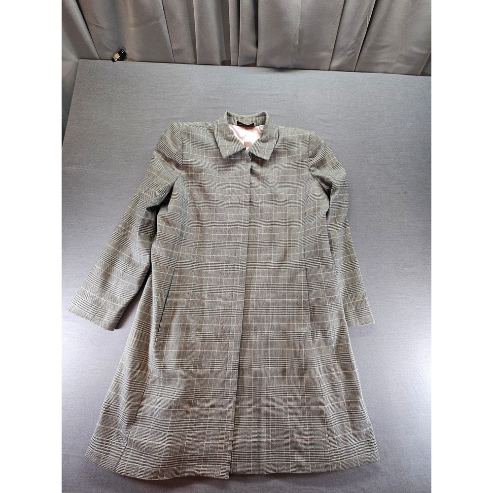 Marisa Christina Plaid Trench Coat Grey Black Glen Check Pink Lining Large